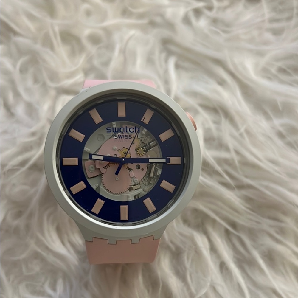 SOLD-Swatch Pink and Navy Watch - Picture 1 of 5